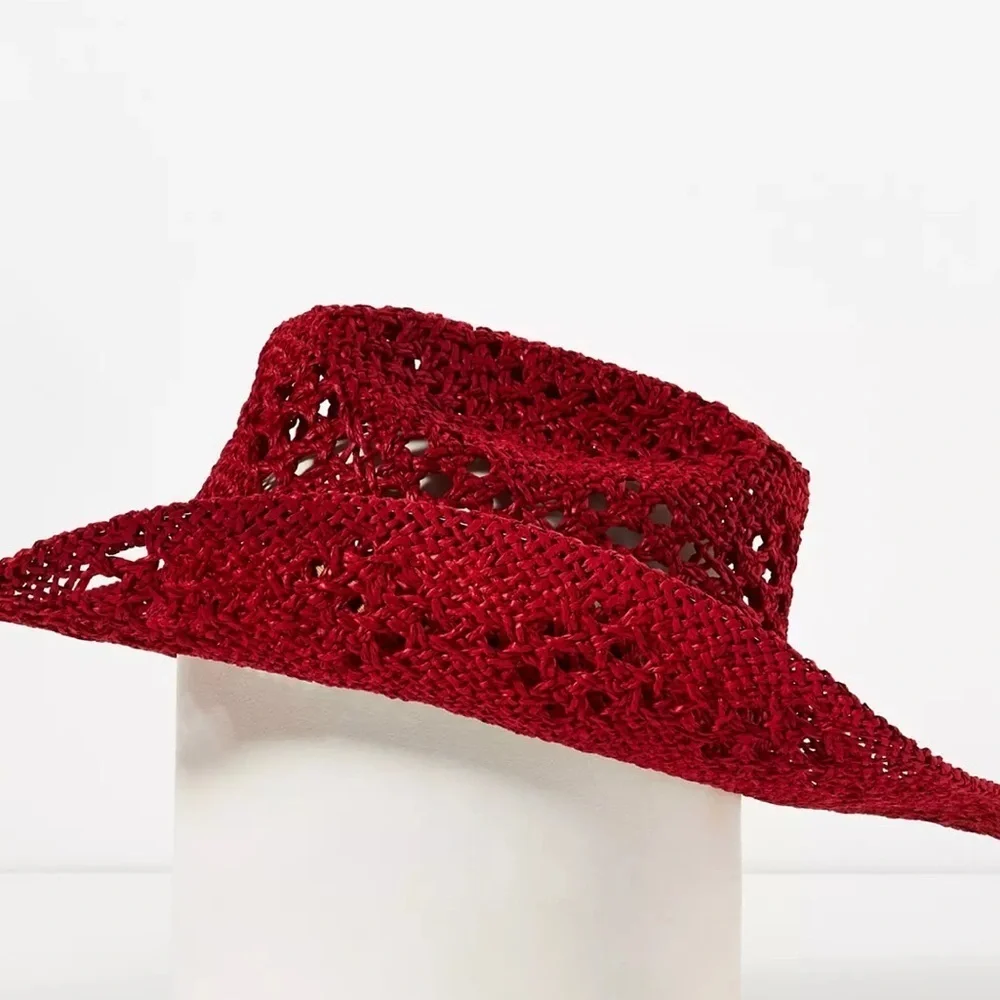 Anthropologie Red Crochet Hat